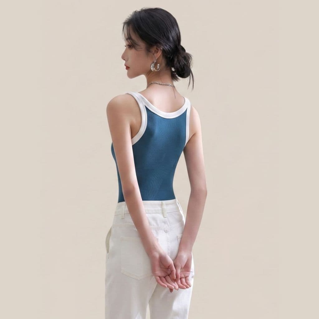 WsimpleBra | Trara Tank Top เสื้อกล้ามยาว ผู้หญิง ทูโทน มีบราในตัว เลิกใส่ชุดชั้นในและซิลิโคลปิดจุก รูปที่ 4