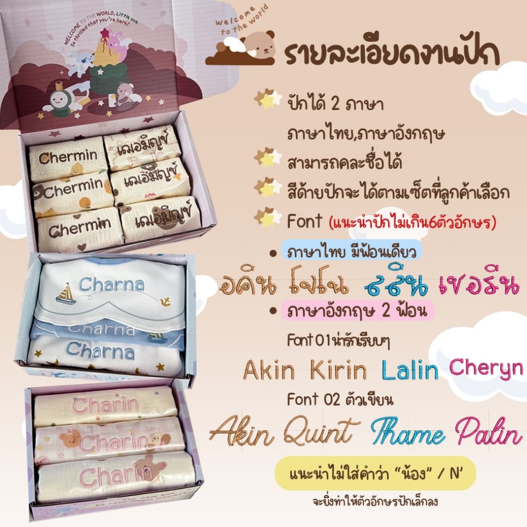 ชุดเซ็ตผ้ากันเปื้อนเด็ก ปักชื่อ Babysista กล่องของขวัญแรกเกิด พร้อมการ์ดอวยพร รูปที่ 2