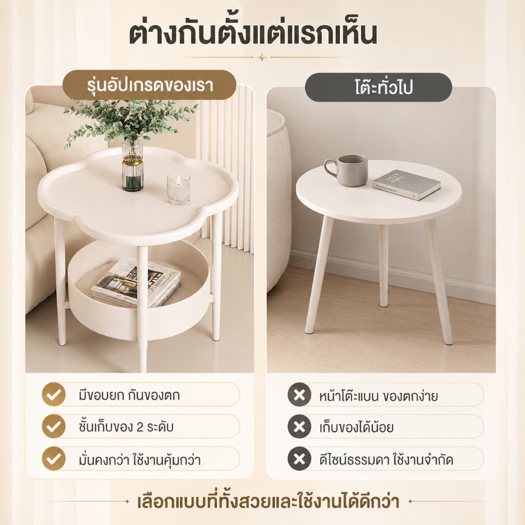 ES โต๊ะข้างโซฟา โต๊ะข้างเตียง ดีไซน์เรียบง่าย สร้างสรรค์ เคลื่อนย้ายสะดวก เก็บของได้ 2 ชั้น โต๊ะกาแฟ รูปที่ 5