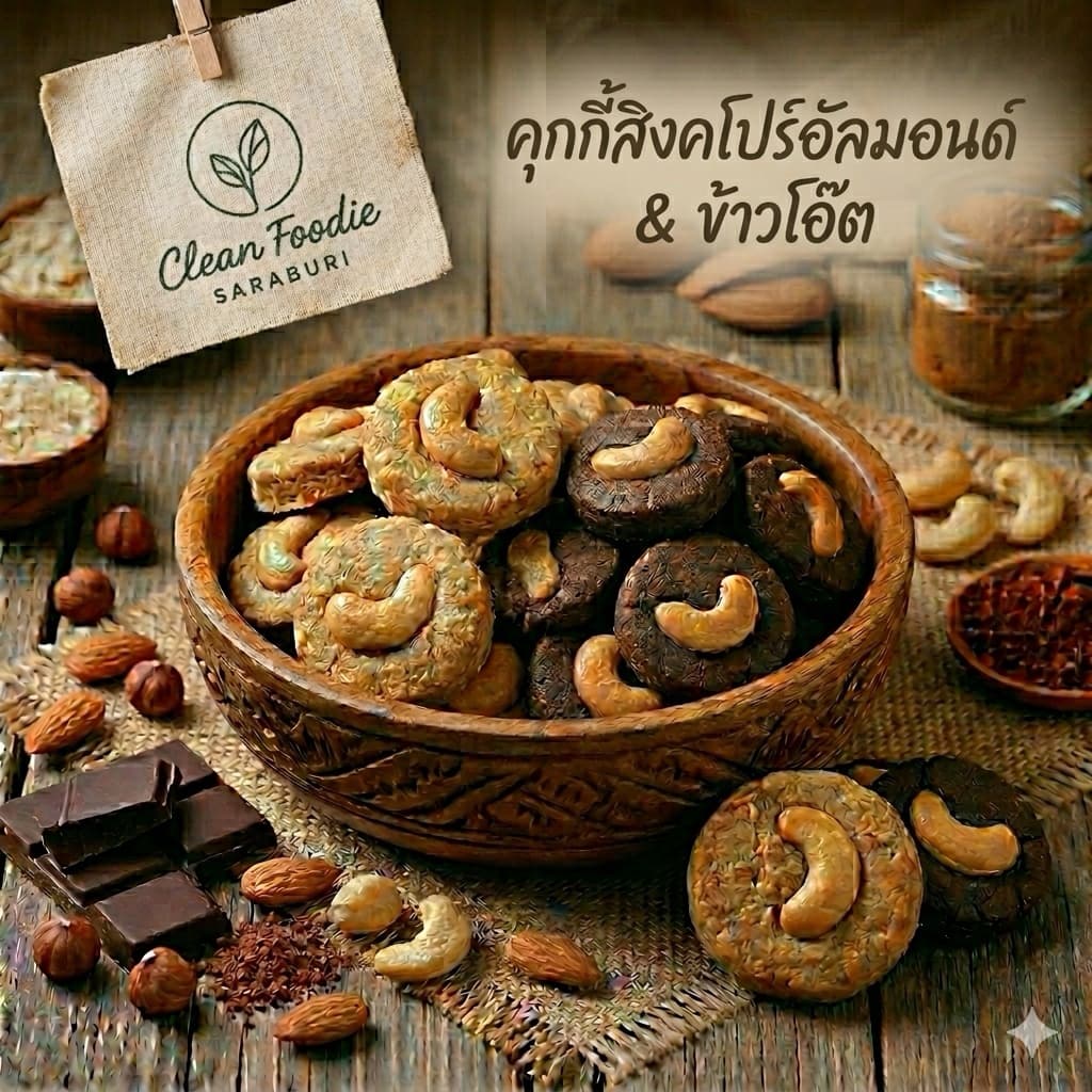 คุกกี้สิงคโปร์คลีน ไร้แป้ง ไร้น้ำตาล คุกกี้อัลมอนด์โอ๊ต • Healthy Singapore Cookies แคลต่ำ รูปที่ 1