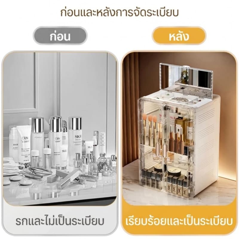 กล่องเก็บเครื่องสำอางบนโต๊ะ กล่องเก็บเครื่องสำอาง ป้องกันฝุ่นและน้ำ ความจุใหญ่ โปร่งใส ช่วยให้คุณมองเห็น สิ่งข รูปที่ 3