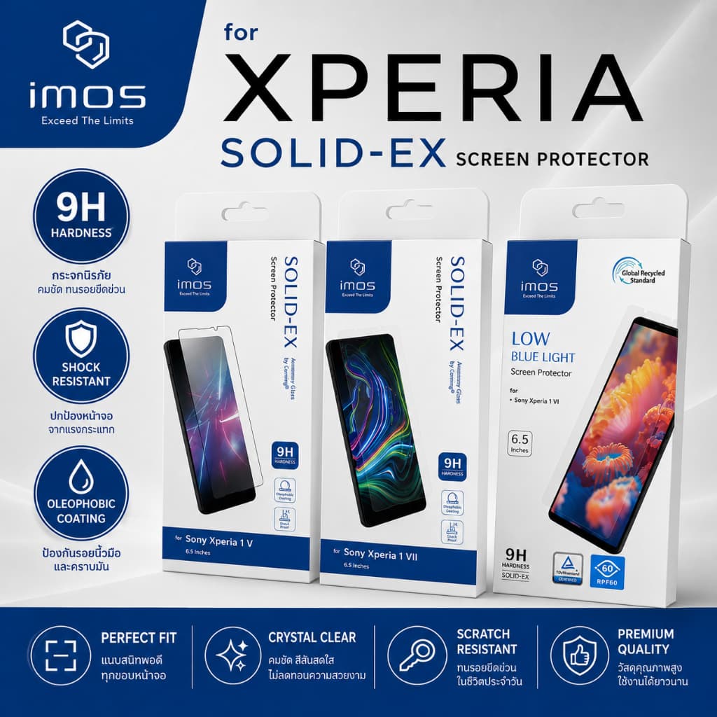 IMOS ฟิล์มกระจก SOLID-EX / SOLID-EX2 Glass Screen Protector สำหรับ SONY Xperia 1 VIII / 1 VII / 1 VI / 1 V / 1 IV รูปที่ 1