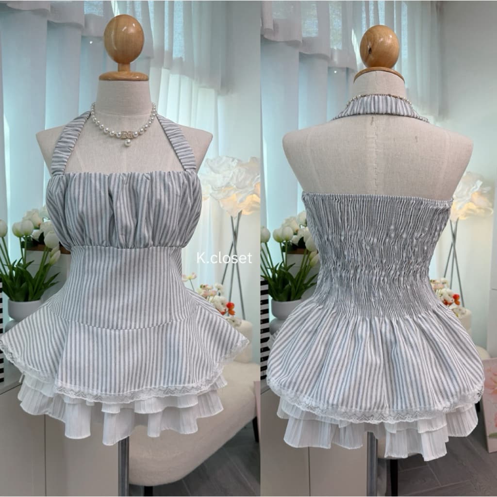 Faye Bow Topเสื้อสายเดี่ยวผูกคอทรงเข้ารูป ลายจุด สาวอวบใส่ได้อกถึง 42 รูปที่ 5