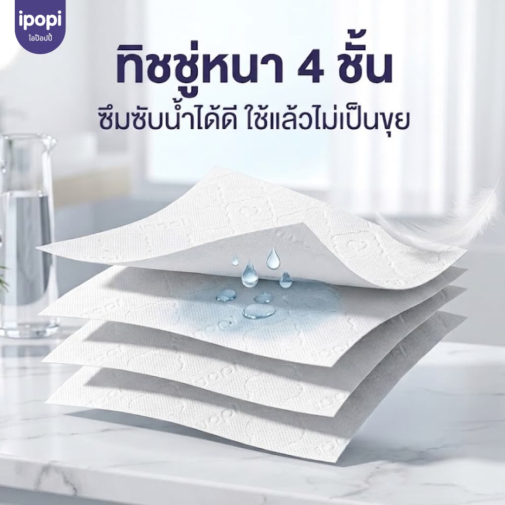 ipopi cute duck 320 แผ่นทิชชู่แขวนผนัง เยื่อไม้บริสุทธิ์ 100%ทิชชู่พรีเมียมนุ่มสบายผิว รูปที่ 5