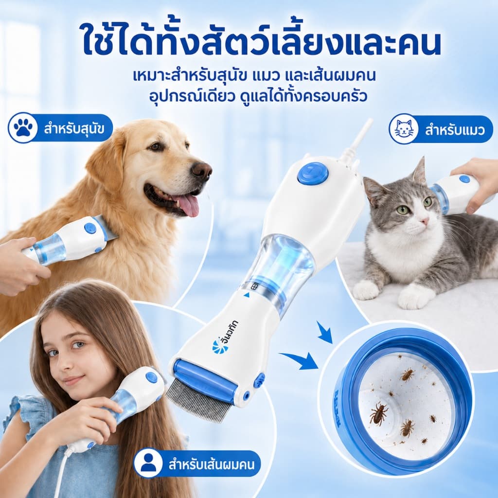 PETWELL หวีไฟฟ้ากำจัดเหา หวีดูดเหา หวีสางเหา เสียบปลั๊กและใช้งา ใช้ได้ทั้งคนและสุนัข รูปที่ 2