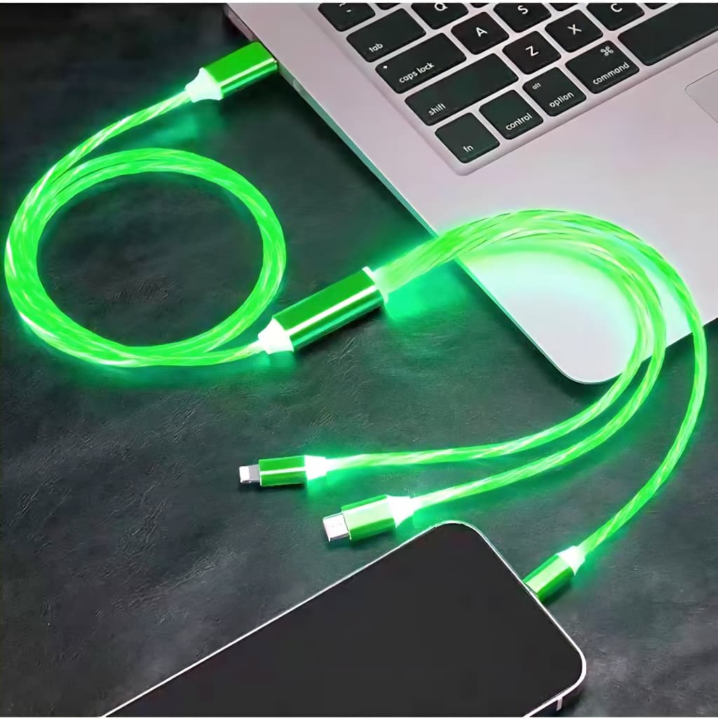 สายชาร์จ 3in1 สายเคเบิล 3-in-1 มีไฟเรืองแสง USB to Type C สายชาร์จไอโฟน สายชาร์จแอนดรอยด์ ชาร์จเร็ว แท้ สำหรับทุกรุ่น รูปที่ 9