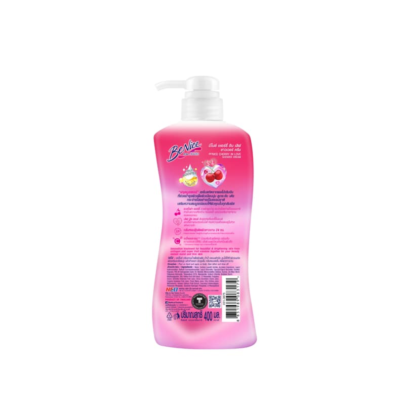 BeNice บีไนซ์ เชอร์รี่ อินเลิฟ ชาวเวอร์ ครีม ขวดปั๊ม 400 มล., สีชมพู, กลิ่นหอมหวาน ติดผิวยาวนาน24ชม. รูปที่ 3