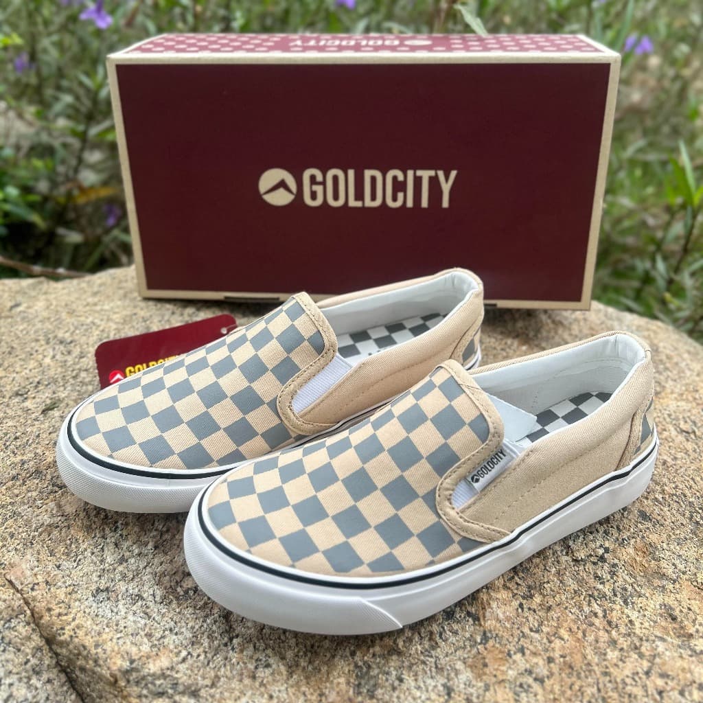 Goldcity NS901 รองเท้าสลิปออนผ้าใบแฟชั่นทรงคลาสสิค ลายหมากรุก Size : 39-45 slipon รูปที่ 4