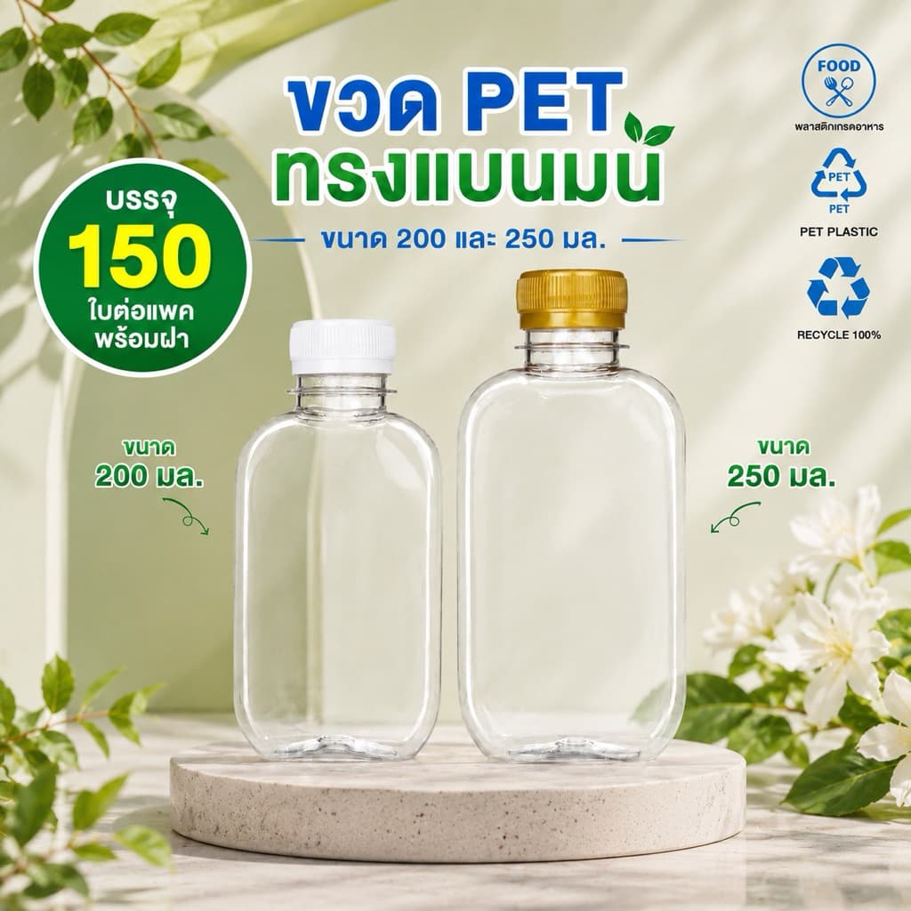 แพ็คใหญ่ ขวดพลาสติก ทรงแบนมน รูปที่ 1