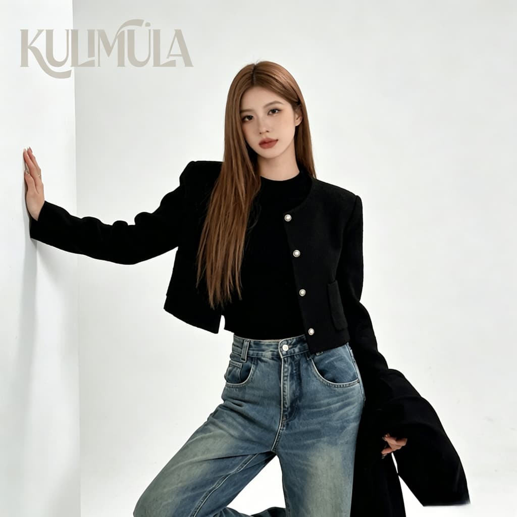 KULIMULA Jolin Blazer Blazer สไตล์เกาหลี เสื้อครอปเบเซอร์ YD38 รูปที่ 9