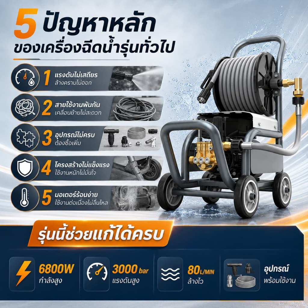 REAIM เครื่องฉีดน้ำแรงดันสูง6800W 3000bar เครื่องฉีดน้ำแรงดันสูงแบบพกพา รูปที่ 9