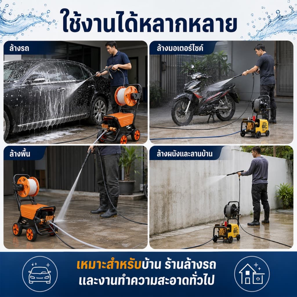 REAIM เครื่องฉีดน้ำแรงดันสูง 5800W ปรับแรงดันน้ำได้ เคลื่อนย้ายสะดวก ดูดน้ำได้ด้วยตัวเอง รูปที่ 5