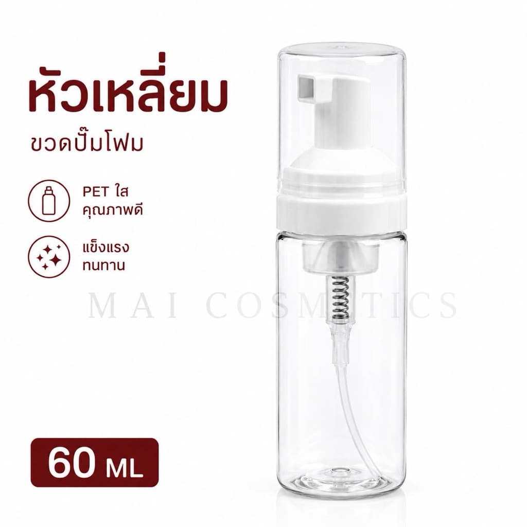 * * ขวดปั๊มโฟม 60 ml มีหัวปั๊มให้เลือก2แบบ ขวดปั๊มมูส ขวด PET แบบใส รูปที่ 3