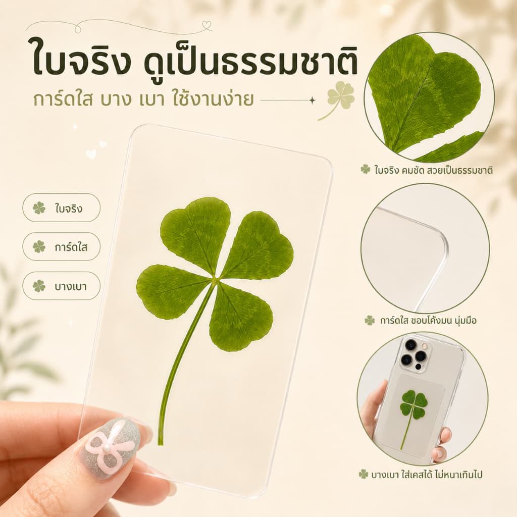 ใบโคลเวอร์ 4 แฉก เครื่องรางนำโชค ใบโคลเวอร์เสริมดวง ความรัก/โชคลาภ ใส่หลังเคสมือ รูปที่ 7