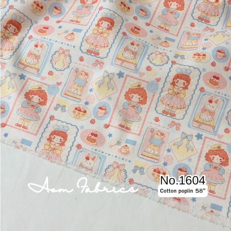 Aom Fabricsผ้าคอตตอนป๊อปลินลายดอก No.1602-1607 น่ารักมาก ผ้านิ่ม หน้ากว้าง 58 นิ้ว ผ้าเมตรนำเข้า รูปที่ 6