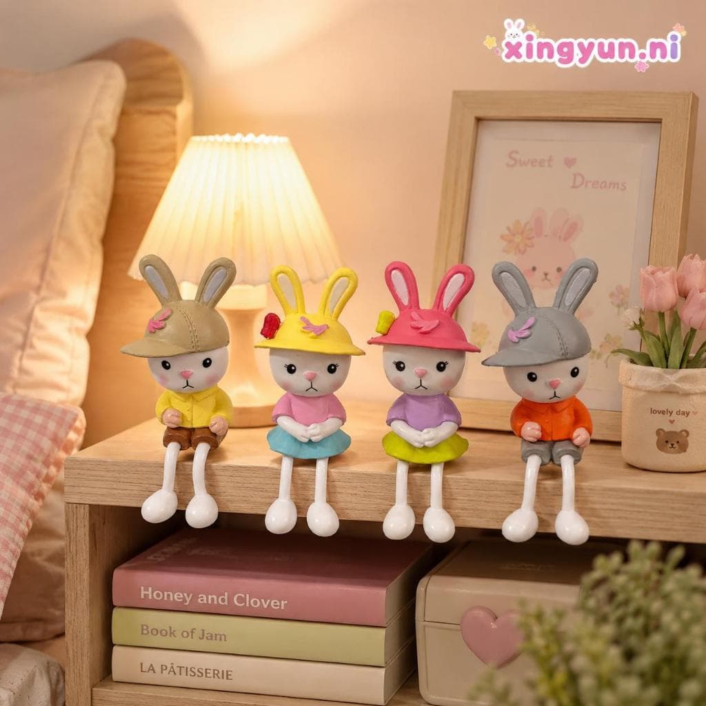 โมเดลแก๊งกระต่ายห้อยขา สีสันน่ารัก ของตกแต่งสะสม วางโชว์ ของขวัญ วางตกตแต่ง ติดตกแต่ง มีกาวติดให้ โมเดลฟิกเกอร์ รูปที่ 1