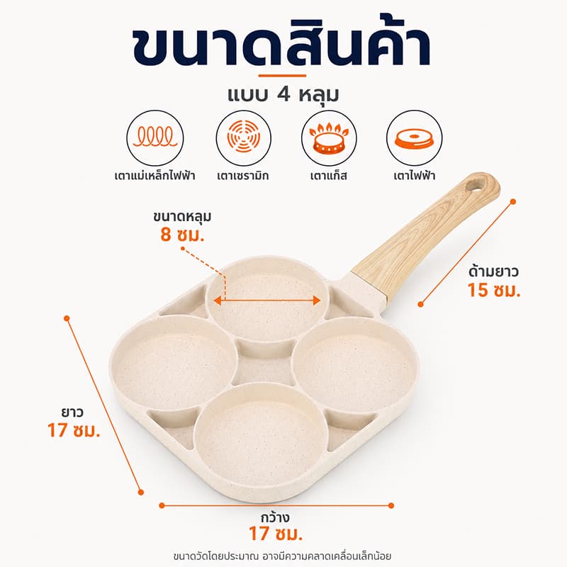 กระทะ4หลุม กระทะทอดไข่ดาว กระทะเคลือบเทฟล่อน ใช้กับเตาไฟฟ้าได้ ไม่ติดกระทะ ใช้น้ำมันน้อย ไม่เป็นสนิม รูปที่ 9
