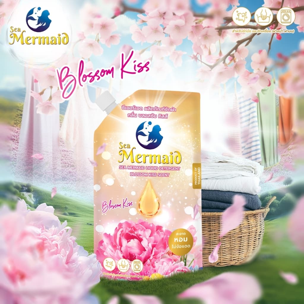 ใหม่! Sea Mermaid น้ำยาซักผ้า 450 มล.x5 กลิ่น Blossom Kiss สะอาดหอม สูตรเข้มข้น หอมพรีเมี่ยม ไม่ง้อแดด รูปที่ 4