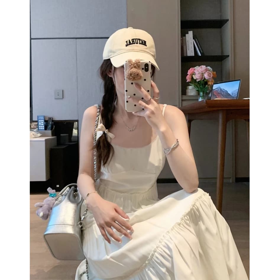 cherryshop ชุดเดรสยาวผู้หญิง เดรสผู้หญิง ชุดน่ารัก สายเดี่ยวเซ็กซี่ เอวแคบ ดีไซน์จีบ สีเบจ รูปที่ 8