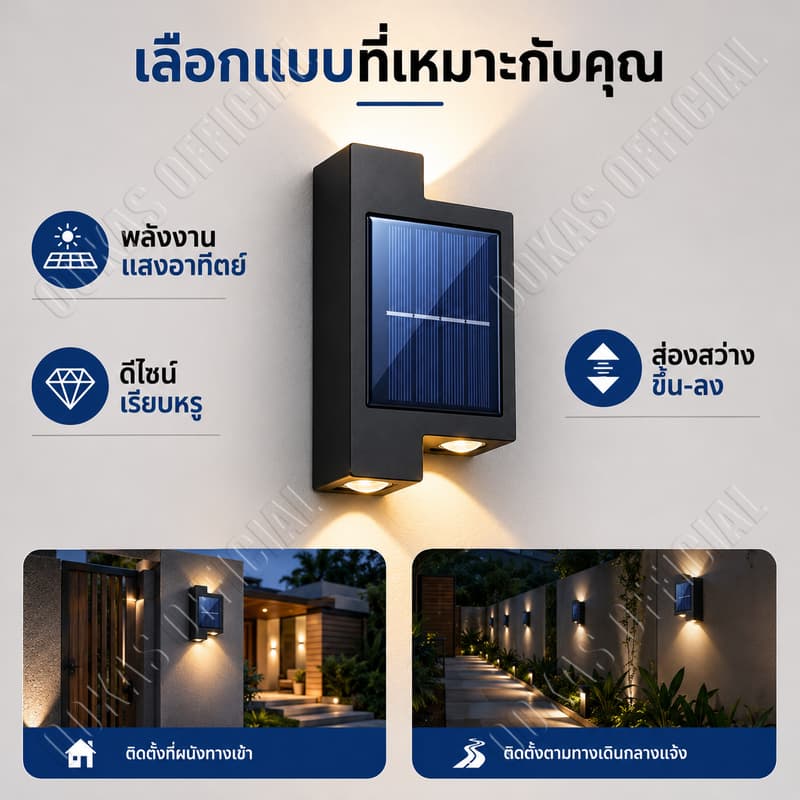 OOKAS ไฟโซล่าเซลล์ LED ไฟติดผนัง กันน้ำ IP67 เปิดเองเมื่อมืด ติดตั้งง่าย ไม่มีค่าไฟ แสงเหลืองอบอุ่น รูปที่ 4