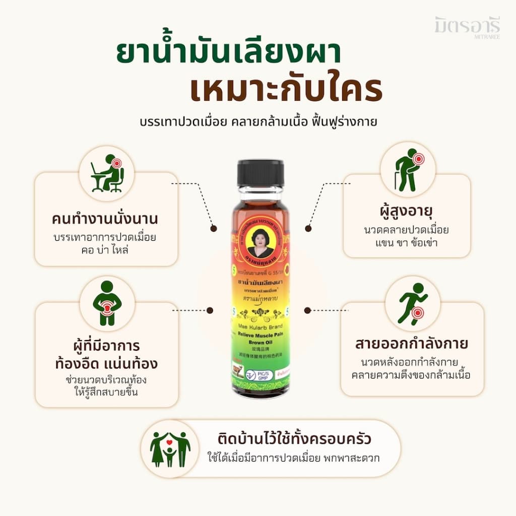 แม่กุหลาบ น้ำมันสีน้ำตาล 20 ml นวดคลายปวดเมื่อย กล้ามเนื้อ เส้น Brown Oil รูปที่ 3