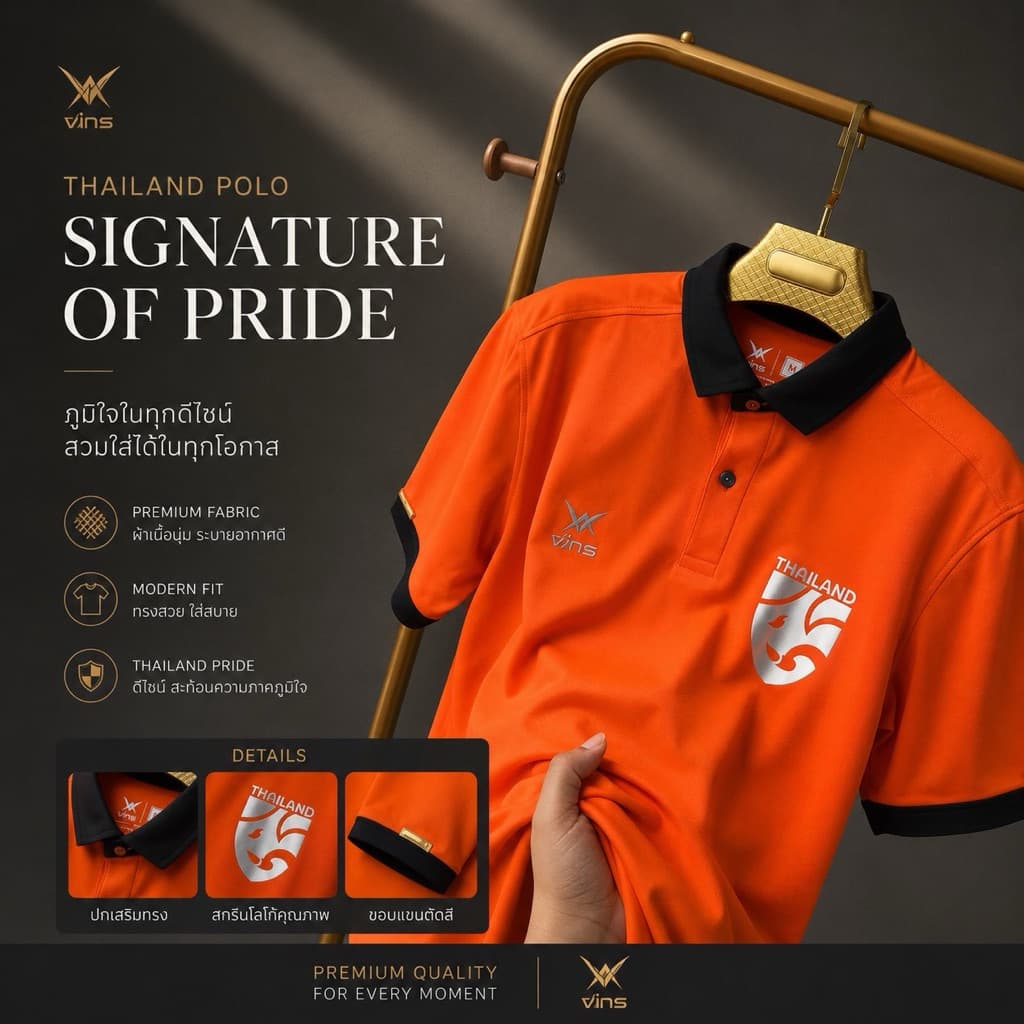 เสื้อโปโลคอปก Vins 221Premium พร้อมใหม่เงิน เนื้อผ้านุ่มใส่สบาย มีหลายสีให้เลือก ไซส์ M-XXL รูปที่ 7