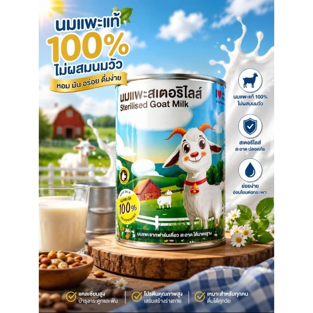 นมแพะสมาร์ทฮาร์ท นมแพะสเตอริไลส์ยกลัง400X12กระป๋อง รูปที่ 1