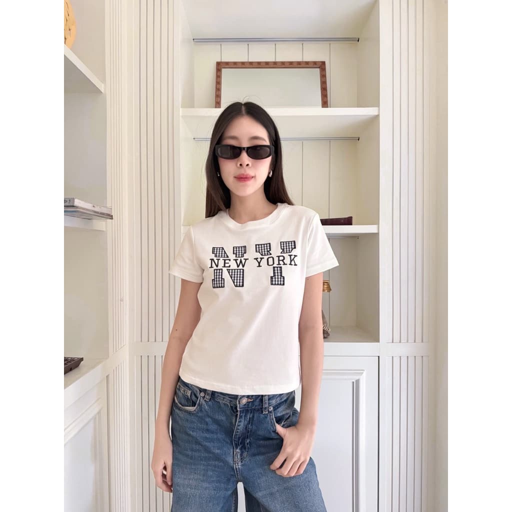 NY Newyork Aus baby tee เสื้อยืดคอกลมแขนสั้นทรงเบบี้ที งานปักลายใหม่น่ารักมาก รูปที่ 2
