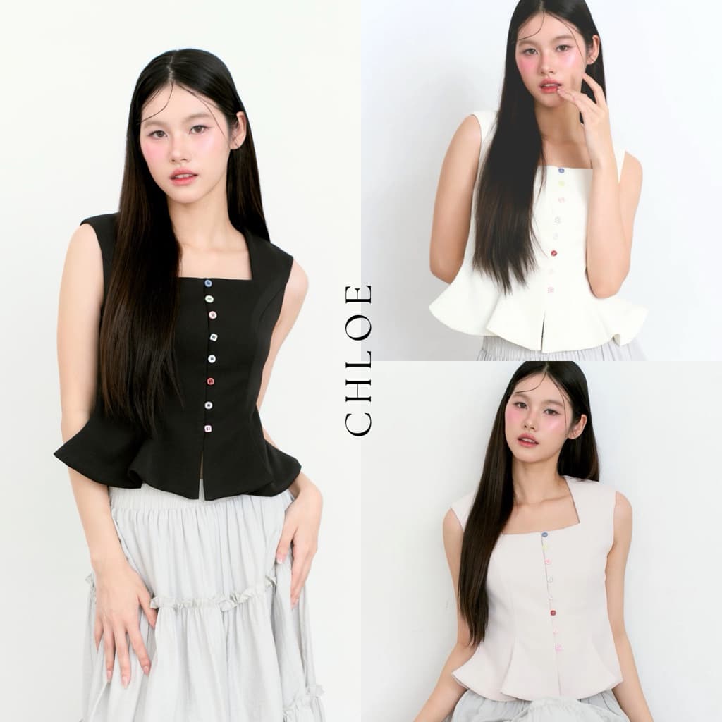 CHLOE TOP เสื้อแขนกุดคอเหลี่ยมทรงสวย ดีเทลระบายช่วงปลายเสื้อ รูปที่ 1