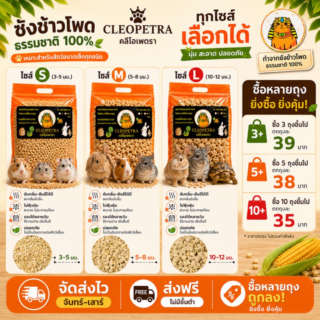 ซังข้าวโพดรองกรง ขนาด 1kg | อบฆ่าเชื้อ ไร้สารเคมี ปลอดภัยต่อสัตว์เลี้ยง แฮมสเตอร์ กระต่าย รูปที่ 3