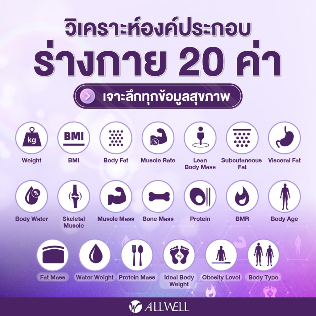 ALLWELL เครื่องชั่งน้ำหนัก วัดไขมันและดัชนีมวลกาย เชื่อมแอพได้ วัดค่าสุขภาพ 20 ค่า รุ่น BodyA-Lite รูปที่ 4