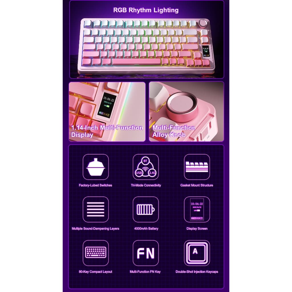 คีย์บอร์ดไร้สาย - AULA S75Pro - Display Gasket Mechanical Keyboard คีย์ไทย รับประกัน 2 ปี รูปที่ 3