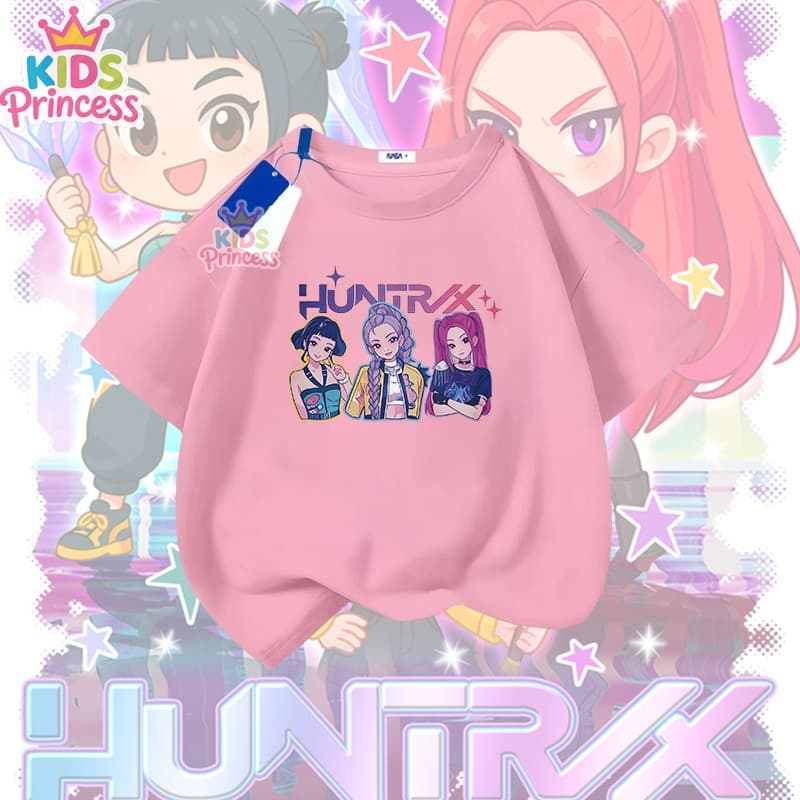 COD Kpop Demon Hunters ผ้าฝ้าย 100% เสื้อเชิ้ต เสื้อยืดสีดำ 90-150CM N382 รูปที่ 9