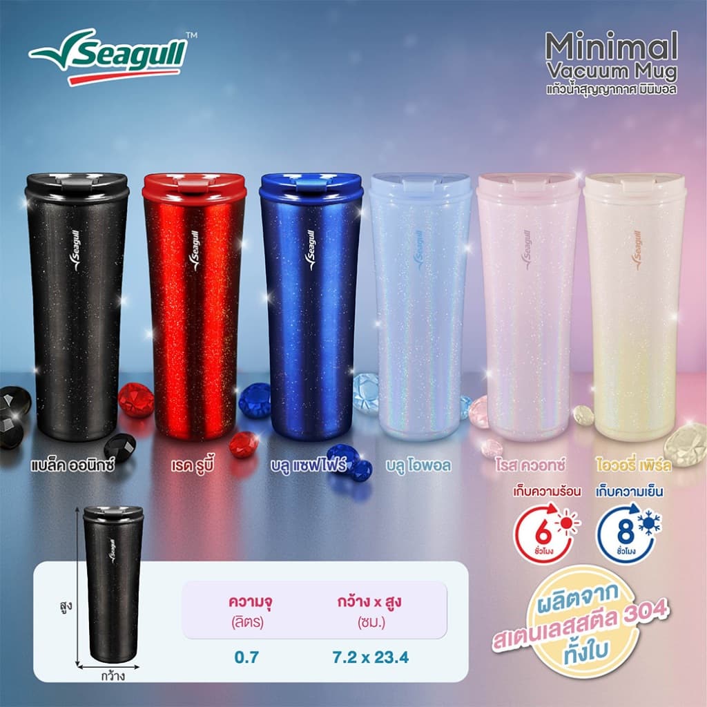 Seagull แก้วน้ำสุญญากาศ มินิมอล 0.7 ลิตร Minimal Vacuum Mug มี 6 สีให้เลือก แก้วเก็บความเย็น แก้วน้ำเก็บความเย็น รูปที่ 6