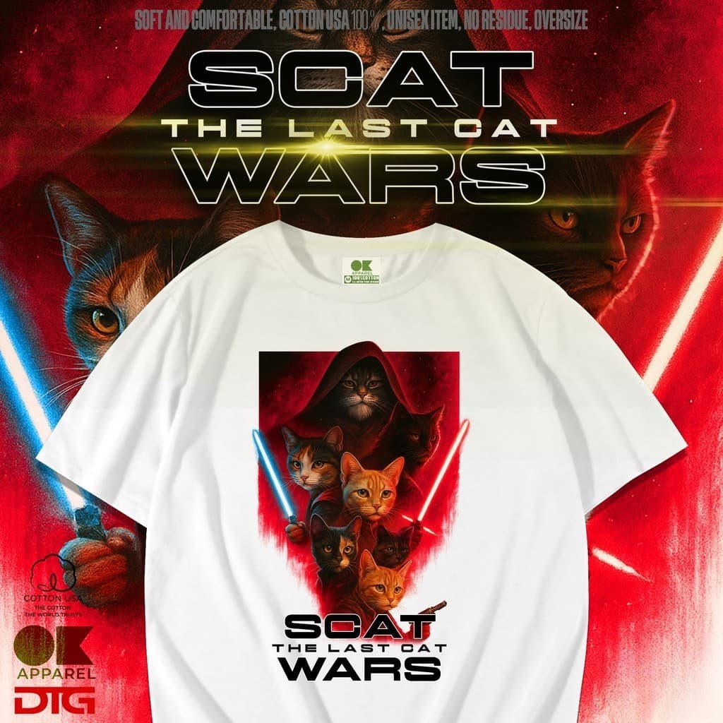 OK Apparel เสื้อยืดคอกลมแขนสั้น ลาย Cat Wars Oversize Cotton USAคุ้มสุด! รูปที่ 1