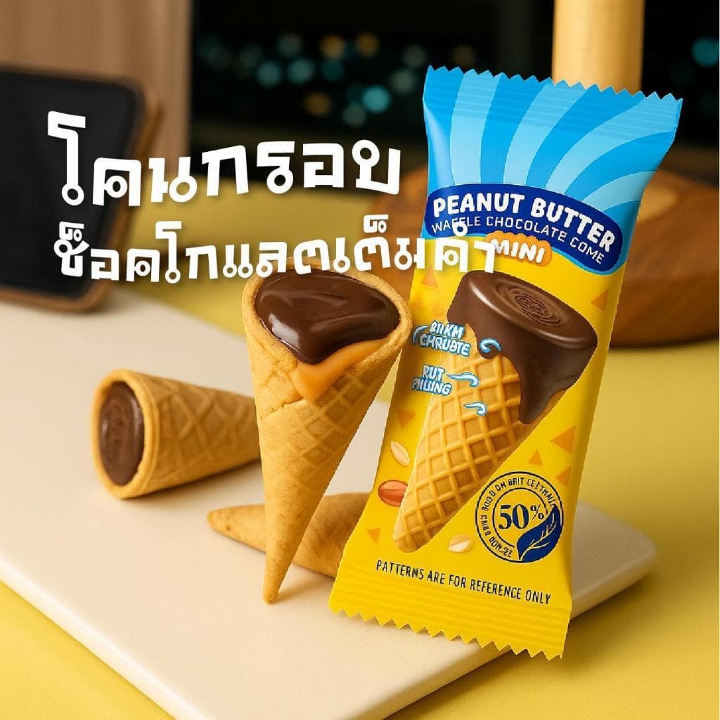 เวเฟอร์โคนกรอบรส Peanut Butter Chocolate หวาน กรอบ อร่อยในทุกคำ ขนาด 300 กรัม รูปที่ 1