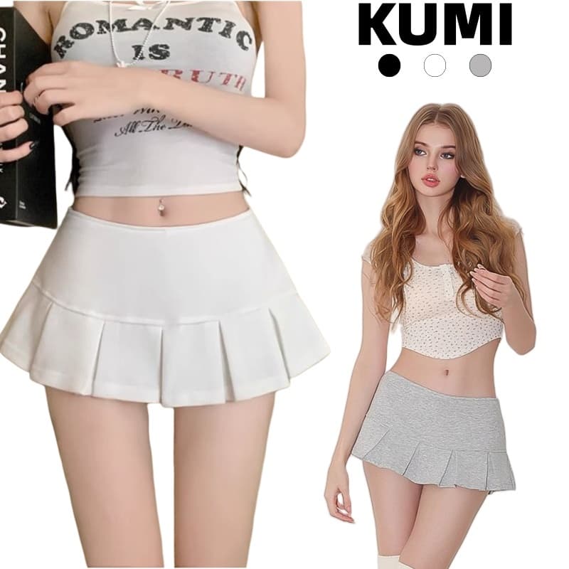 KUMI กระโปรงพลีตสั้น มีซับใน เอวต่ำ mini skirt กระโปรงทรงเอก สำหรับนักศึกษา เซ็ซี่แฟชั่นผู้หญิ ไปเที่ยว Y2K รูปที่ 1