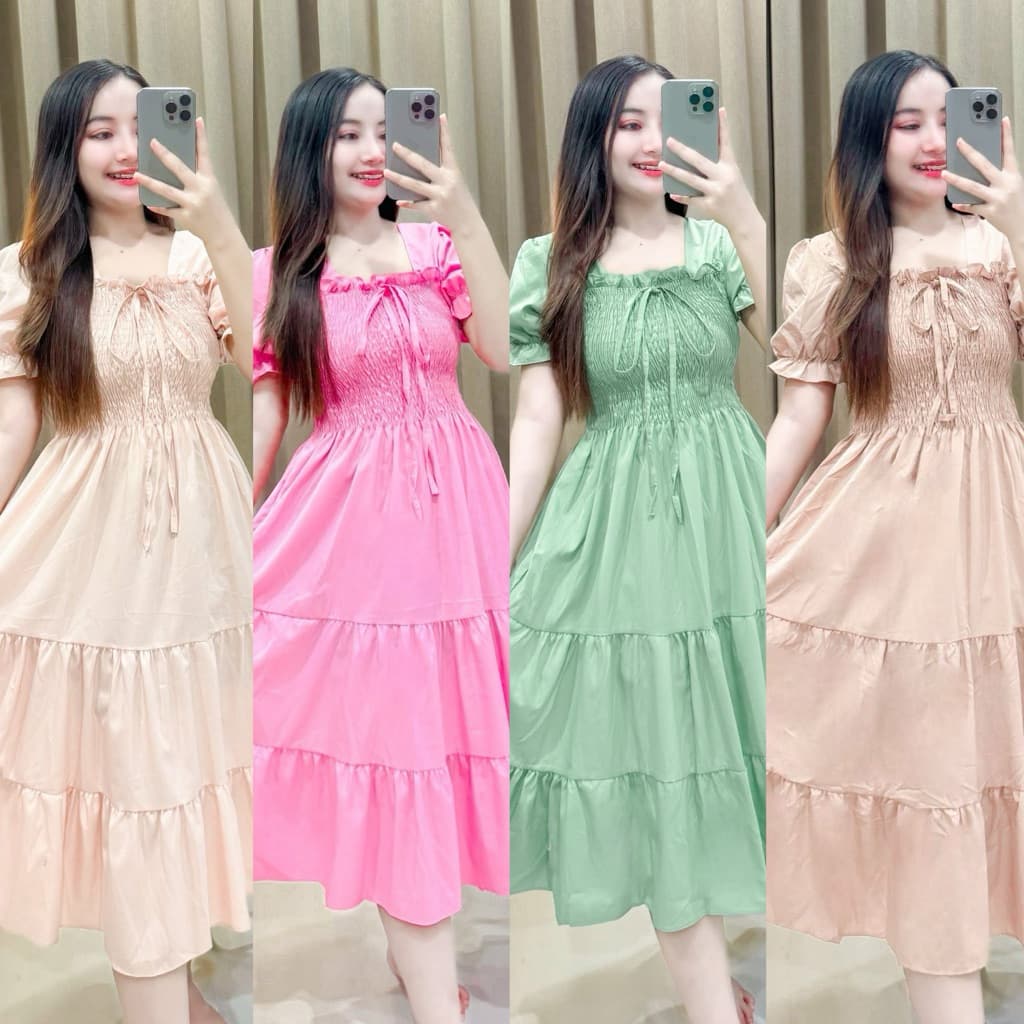 SP shop ชุดเดรส อกสม็อค ผ้าไหมอิตาลี ใส่เที่ยว ใส่คลุมท้องได้ รูปที่ 3