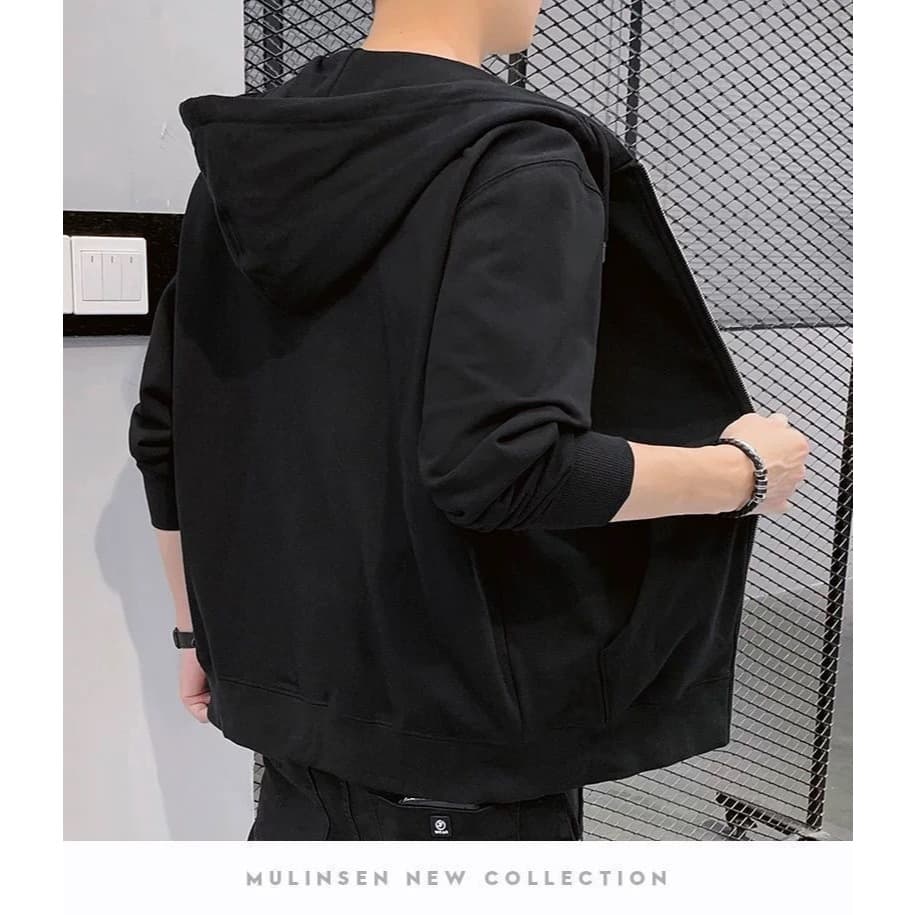 #078#L-5XL#เสื้อแจ็คเก็ตผู้ชายแบบมีฮู้ดซิปหน้าสไตล์เกาหลีเสื้อกันหนาวผู้ชายผ้าโพลีเอสเตอร์เนื้อผ้าใส่สบายใส่ได้ทุกโอกาส รูปที่ 7