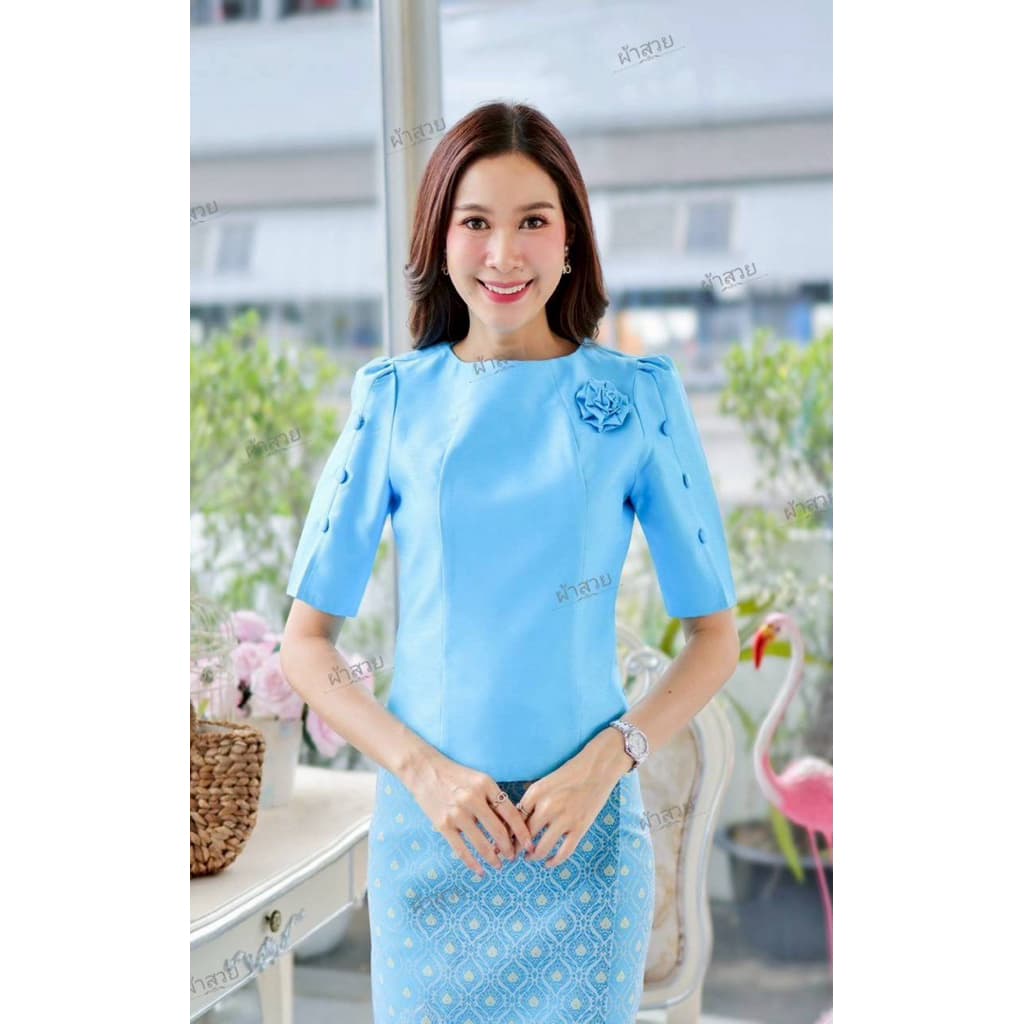 เสื้อผ้าไหมแขนผ่า อัดผ้ากาว เสื้อออกงาน เสื้อผ้าสาวอวบ รูปที่ 3