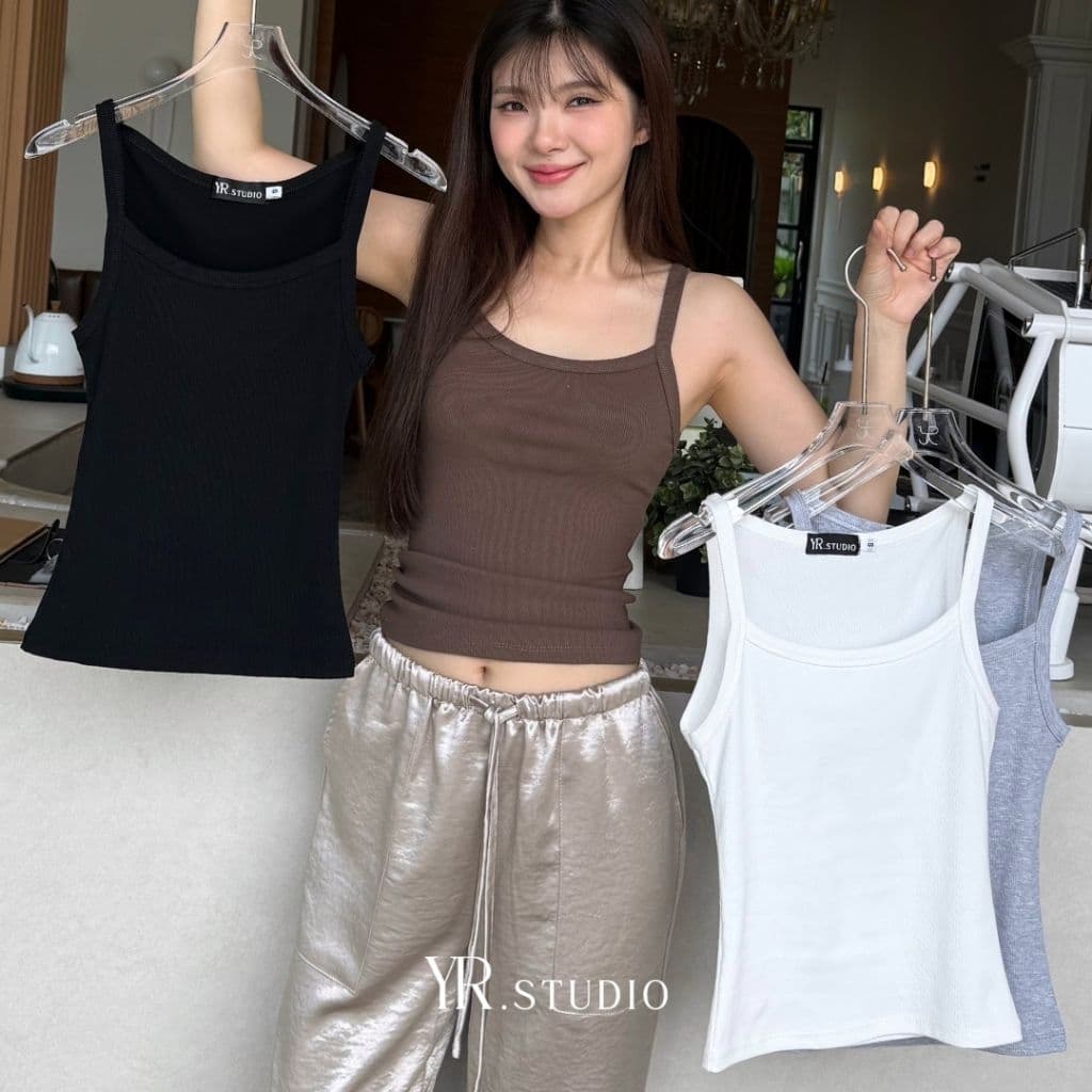 CAMI TANK TOP เสื้อกล้ามสายเดี่ยวผ้าเรียบ เท่ มินิมอล ใส่ง่ายได้ทุกวัน และมีหลายสีหลายไซค์ รูปที่ 4
