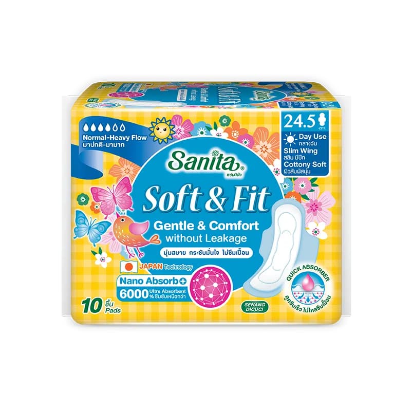 Sanita Soft & Fit Slim Wing 24.5cm 10's ผ้าอนามัยผู้หญิง ผิวสัมผัสนุ่ม สลิมมีปีก รูปที่ 6