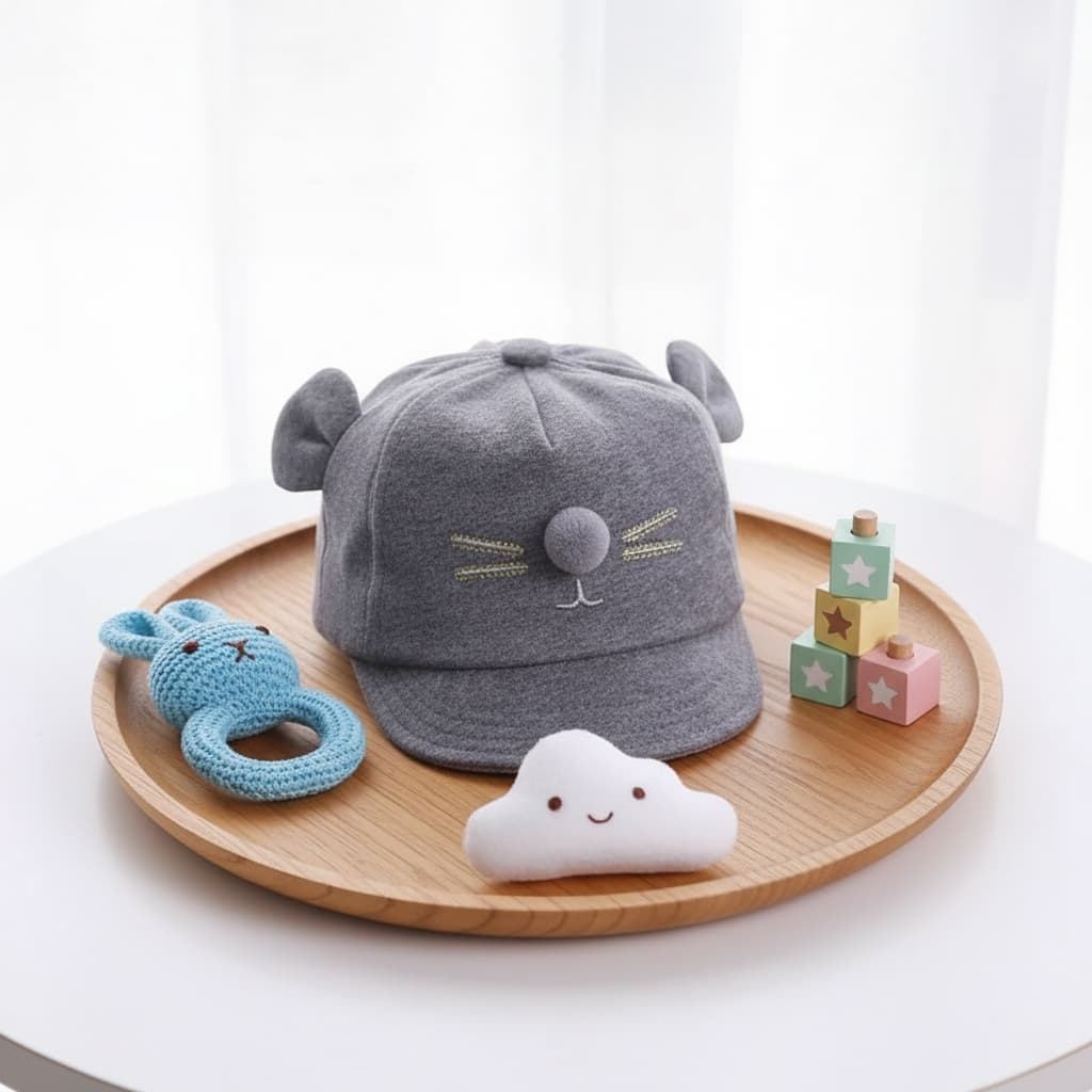 Babyonline 2A8 หมวกเบสบอลสำหรับเด็กผู้ชายแต่งหูหมีน่ารัก ปรับสายได้ รูปที่ 3