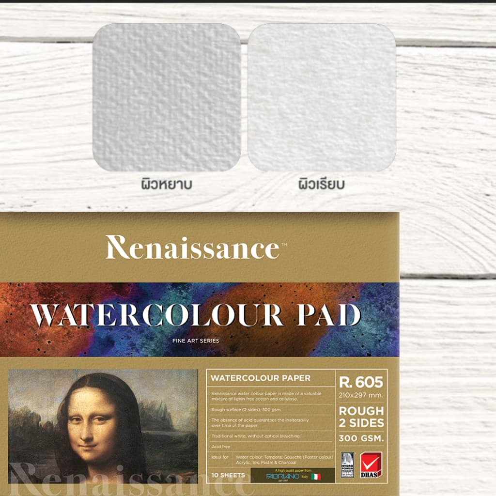 Renaissance สมุดวาดรูป สมุดวาดเขียนสีน้ำ 300 แกรม A3 และ A4 ผิวหยาบ จำนวน 1 เล่ม รูปที่ 3