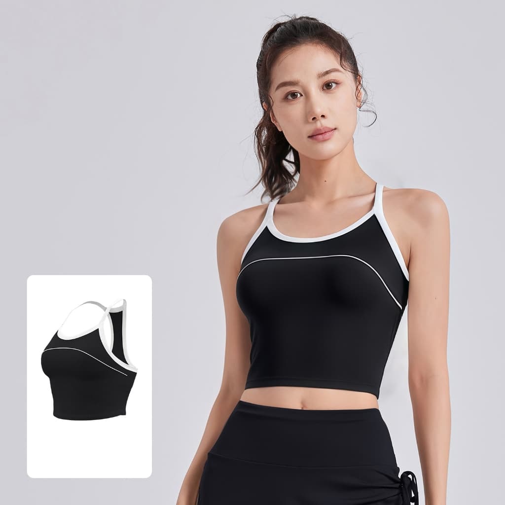 mvp sport ยกทรงสำหรับสตรี Sport Bra ออกกำลังกาย เสื้อบราโยคะ สปอร์บราสายไขว้หลัง แผ่นรองหน้าอกคงที่ในตัว รูปที่ 6