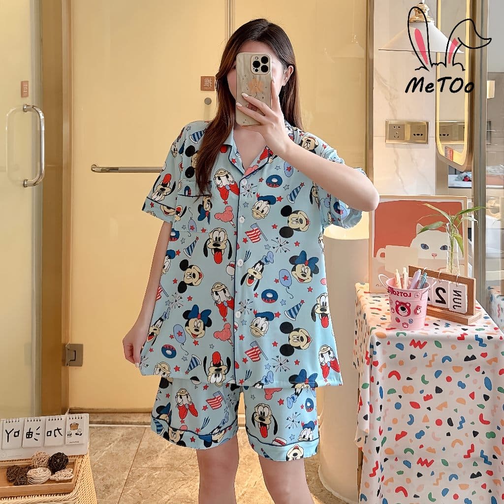 MeToo ชุดนอนผู้หญิง แขนสั้นขาสั้น งานใส่สบาย ชุดนอนผ้าคอตตอน แขนสั้นขาสั้น ลายมินิมอล ผ้าบางผ้า ชุดนอนคาร์ดิแกน รูปที่ 6