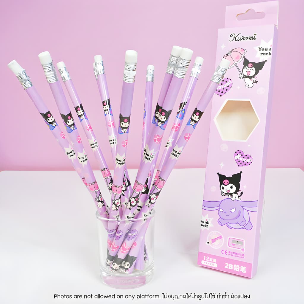 ดินสอ Kuromi 2B Pencil พร้อมยางลบ 3661 Kuromi ลายการ์ตูนน่ารัก สีม่วง แถมฟรี กบเหลา เครื่องเขียนนักเรียน เครื่องเขียน รูปที่ 1