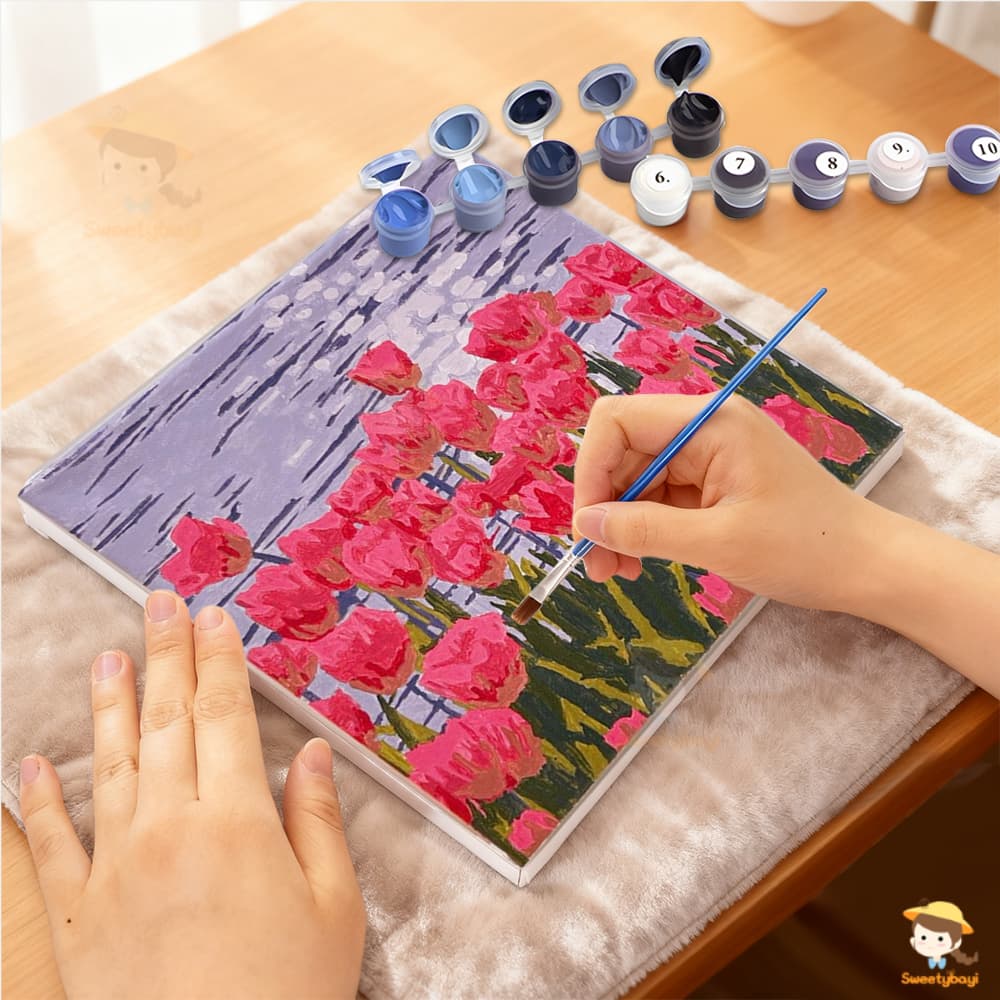 SWEETYBAYI ระบายสีตามตัวเลข DIY ภาพวาดสีน้ำมันดิจิตอลใส่กรอบ ฝึกสมาธิ ของเล่นวาดภาพ กระตุ้นจินตนาการ ระบายสีตามเลข รูปที่ 5