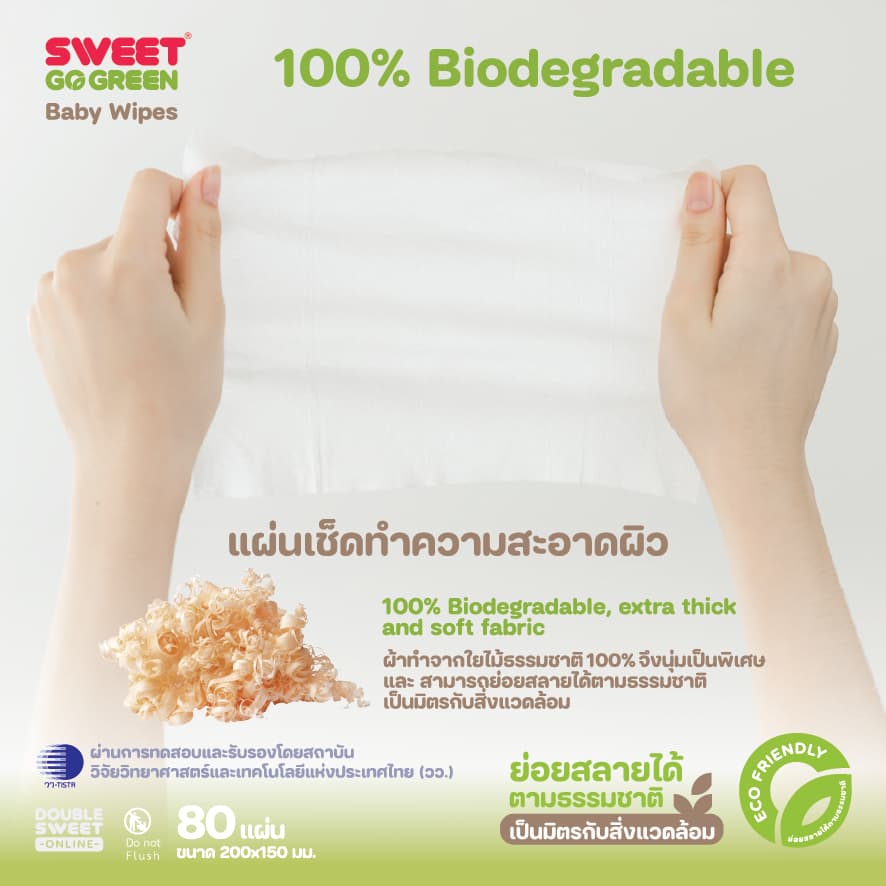 "ทิชชู่เปียก ย่อยสลายได้" SWEET Baby Wipes Go Green Big pack // ได้ ห่อใหญ่ 6 ห่อ มินิ 1 แพ็ค รูปที่ 4