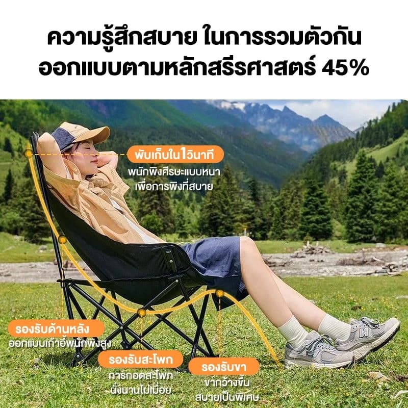 เก้าอี้แคมป์ปิ้ง พับได้ แบบพกพา พนักพิงสูง เก้าอี้สนาม ปิคนิค แถมถุงเก็บ รับน้ำหนัก 300KG รูปที่ 2